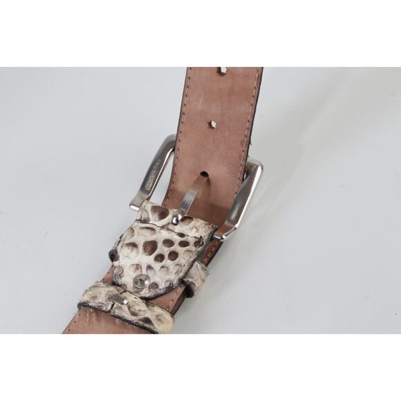 Vintage Snakeskin Leather Belt Gray White Ornate Silver Buckle Boho Exotic Sz 34